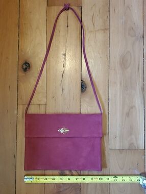 Women's Suede Crossbody Bag in Berry with Gold Hardware